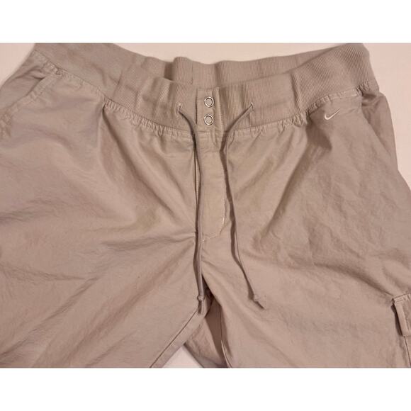 Vintage Y2k Women's Nike Cargo Pants Tan/White Stripe Size L Drawstring - Picture 2 of 5